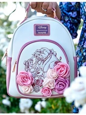 Loungefly White and Pink Disney Belle & Beast Floral Mini Backpack